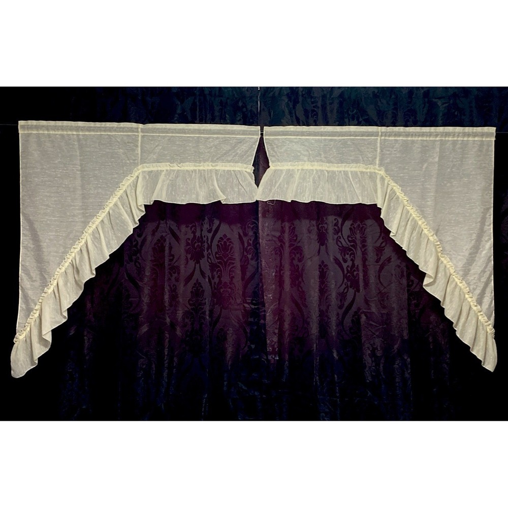 Swag Kitchen Curtains Valance Linen Texture Vintage Retro Cream Set 2 - 36Wx36 L
